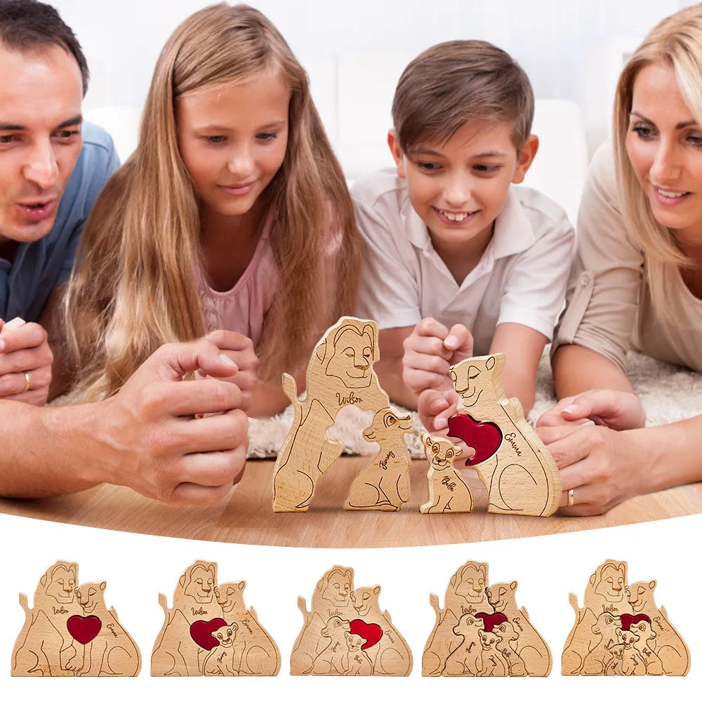 Personalised Wooden Lion Puzzle Custom Lion Family Names Puzzle Home Decor Gifts