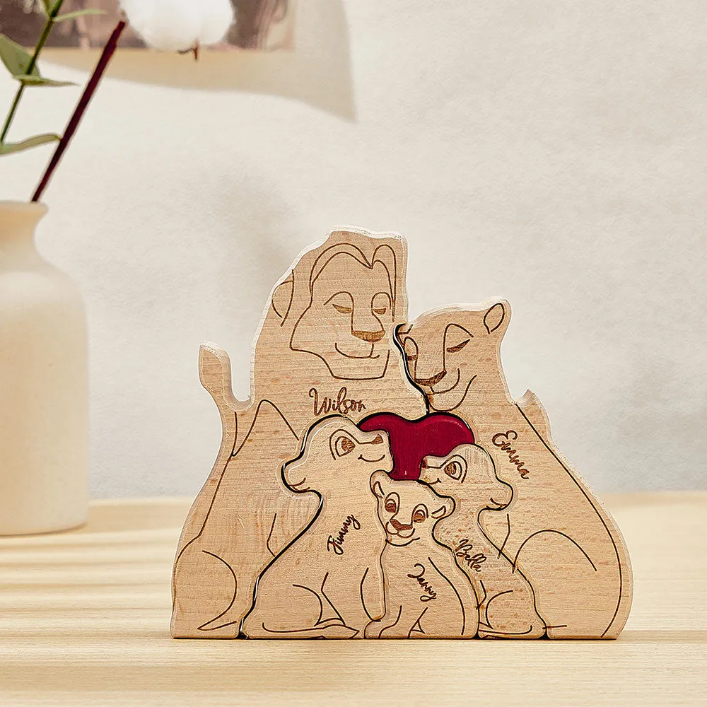 Personalised Wooden Lion Puzzle Custom Lion Family Names Puzzle Home Decor Gifts