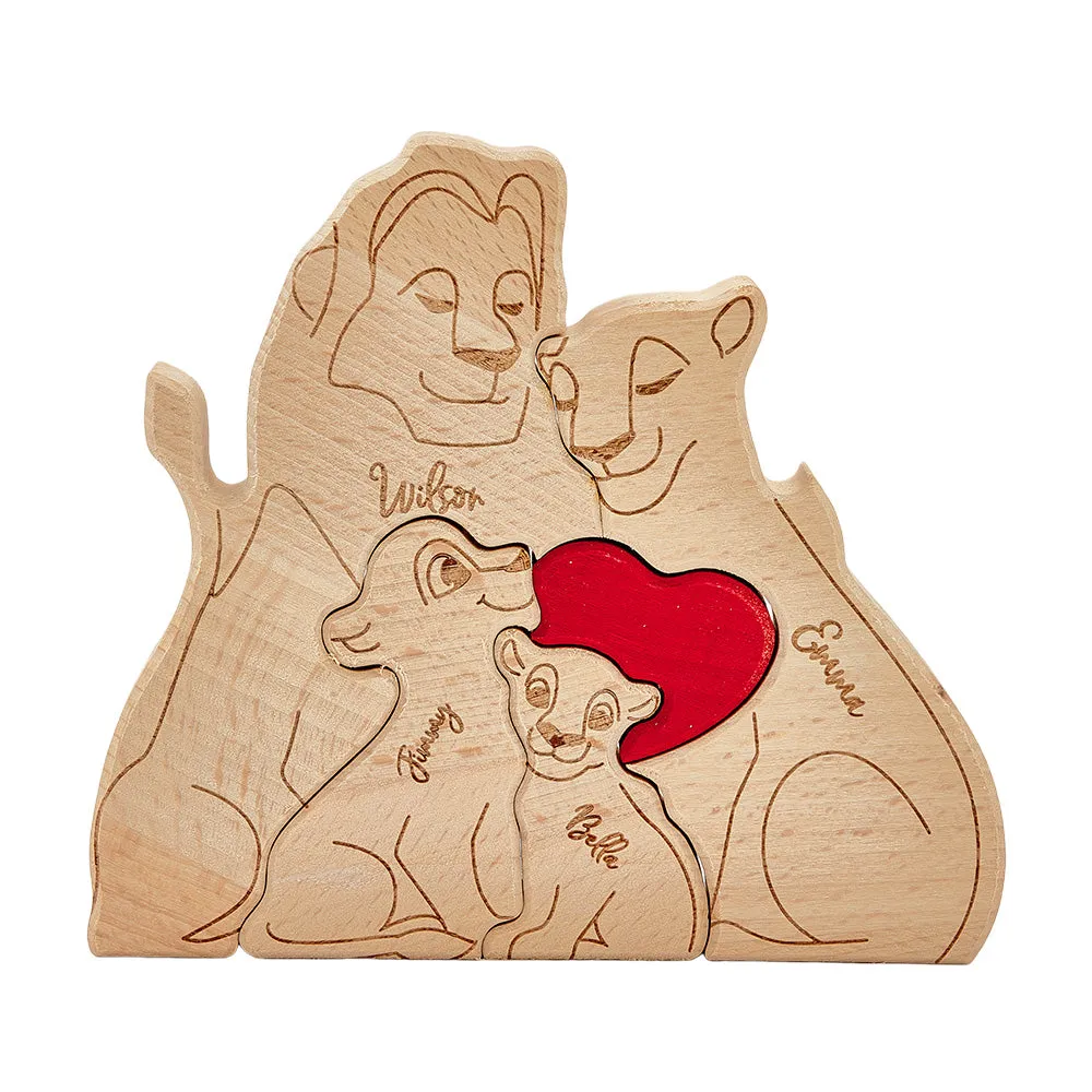 Personalised Wooden Lion Puzzle Custom Lion Family Names Puzzle Home Decor Gifts