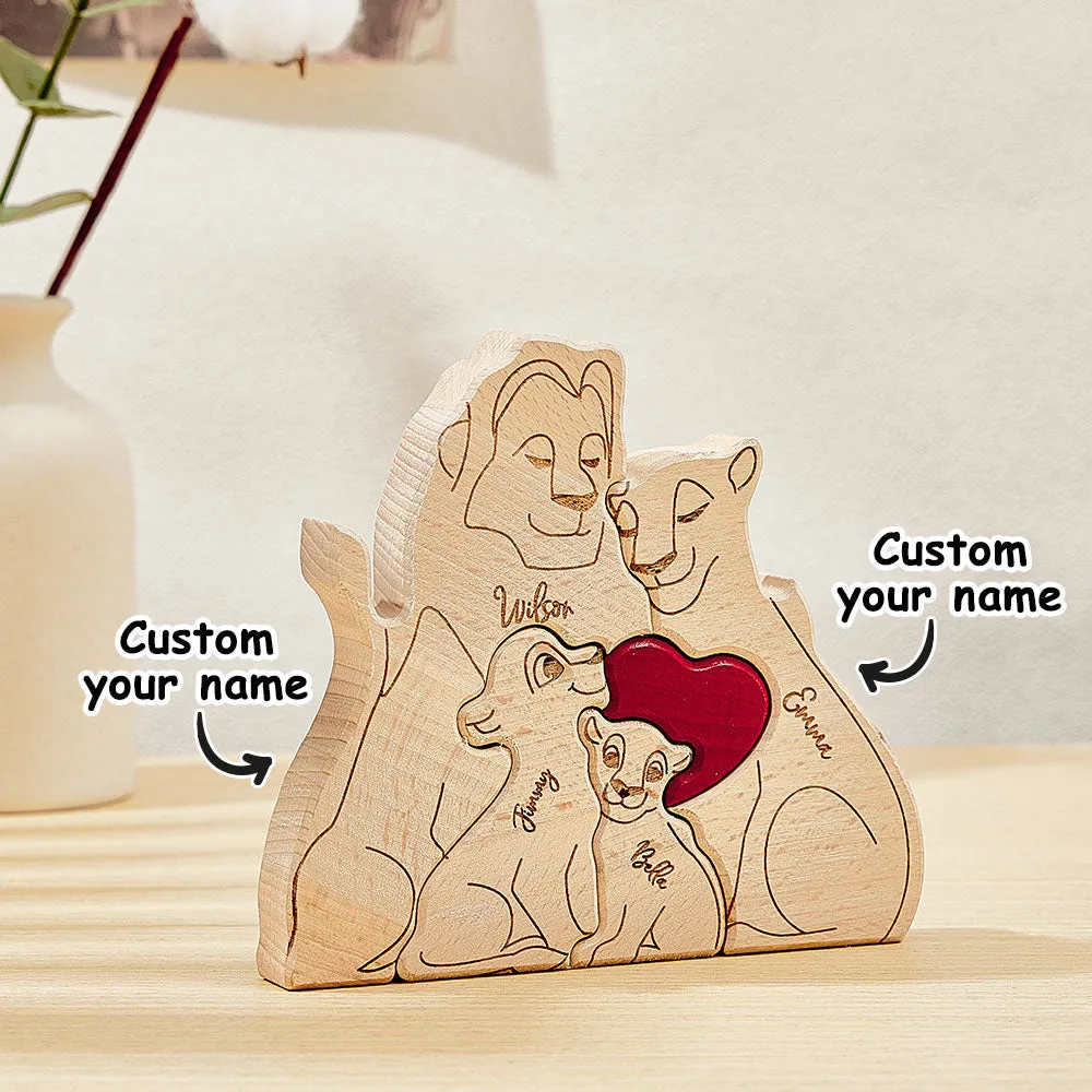 Personalised Wooden Lion Puzzle Custom Lion Family Names Puzzle Home Decor Gifts