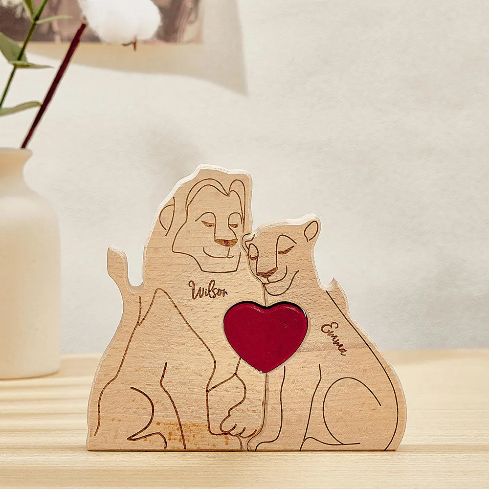 Personalised Wooden Lion Puzzle Custom Lion Family Names Puzzle Home Decor Gifts