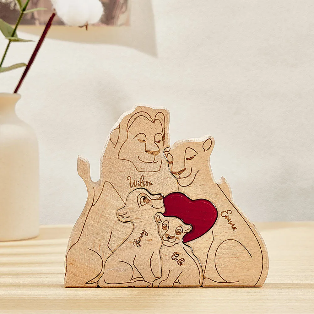 Personalised Wooden Lion Puzzle Custom Lion Family Names Puzzle Home Decor Gifts