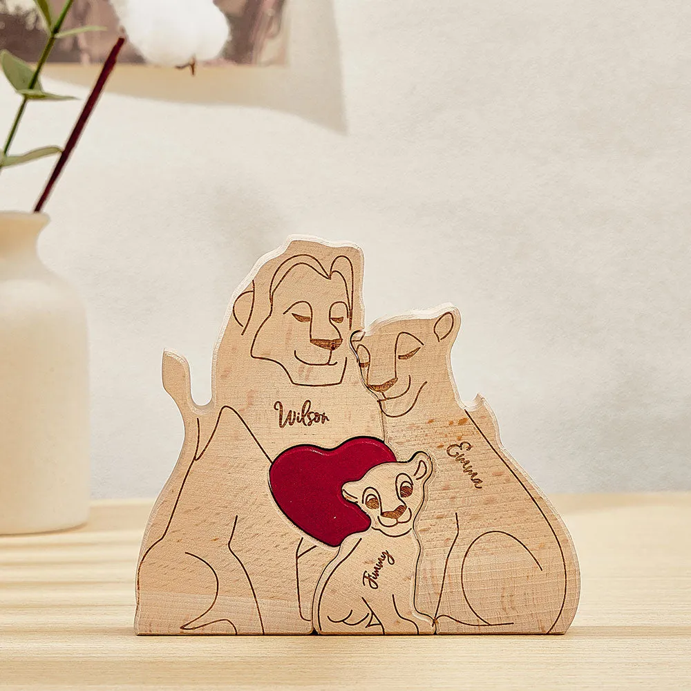 Personalised Wooden Lion Puzzle Custom Lion Family Names Puzzle Home Decor Gifts