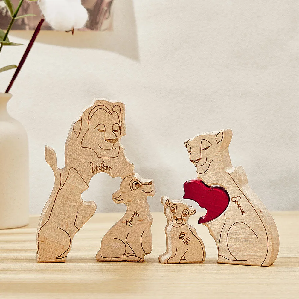 Personalised Wooden Lion Puzzle Custom Lion Family Names Puzzle Home Decor Gifts