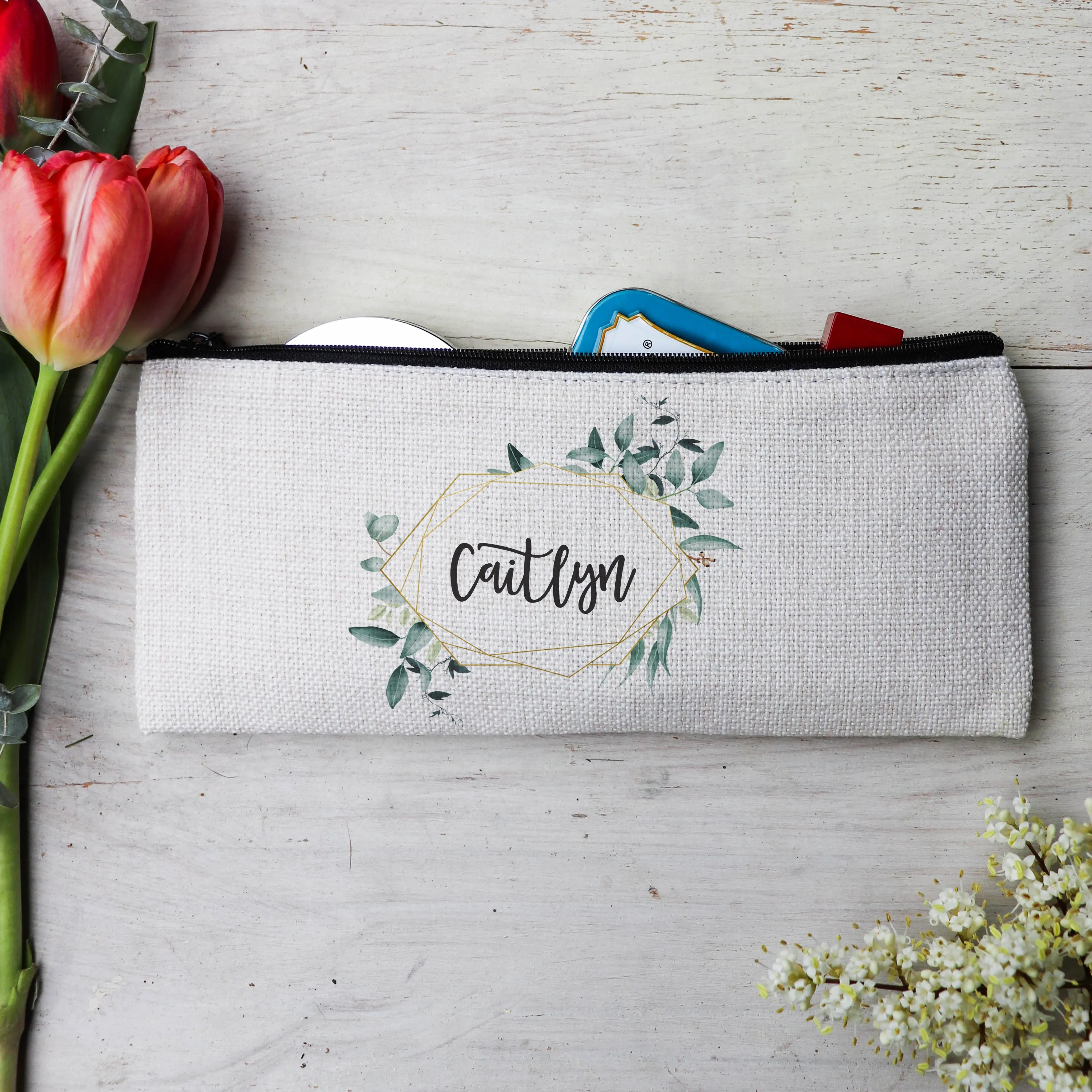 Personalized Makeup Bag, Custom Coin Purse, Bridesmaid Gifts "Caitlyn"