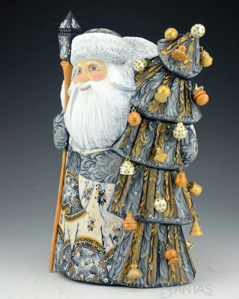 Pewter and Gold Floral Santa and Christmas Tree