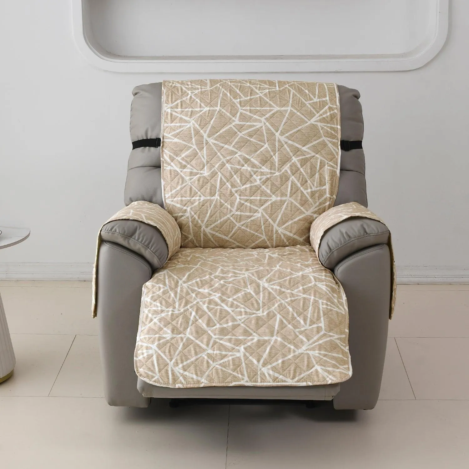 Quilted Recliner Water Repellent & Waterproof Cover for Small / Large - Beige Abstract Geometry