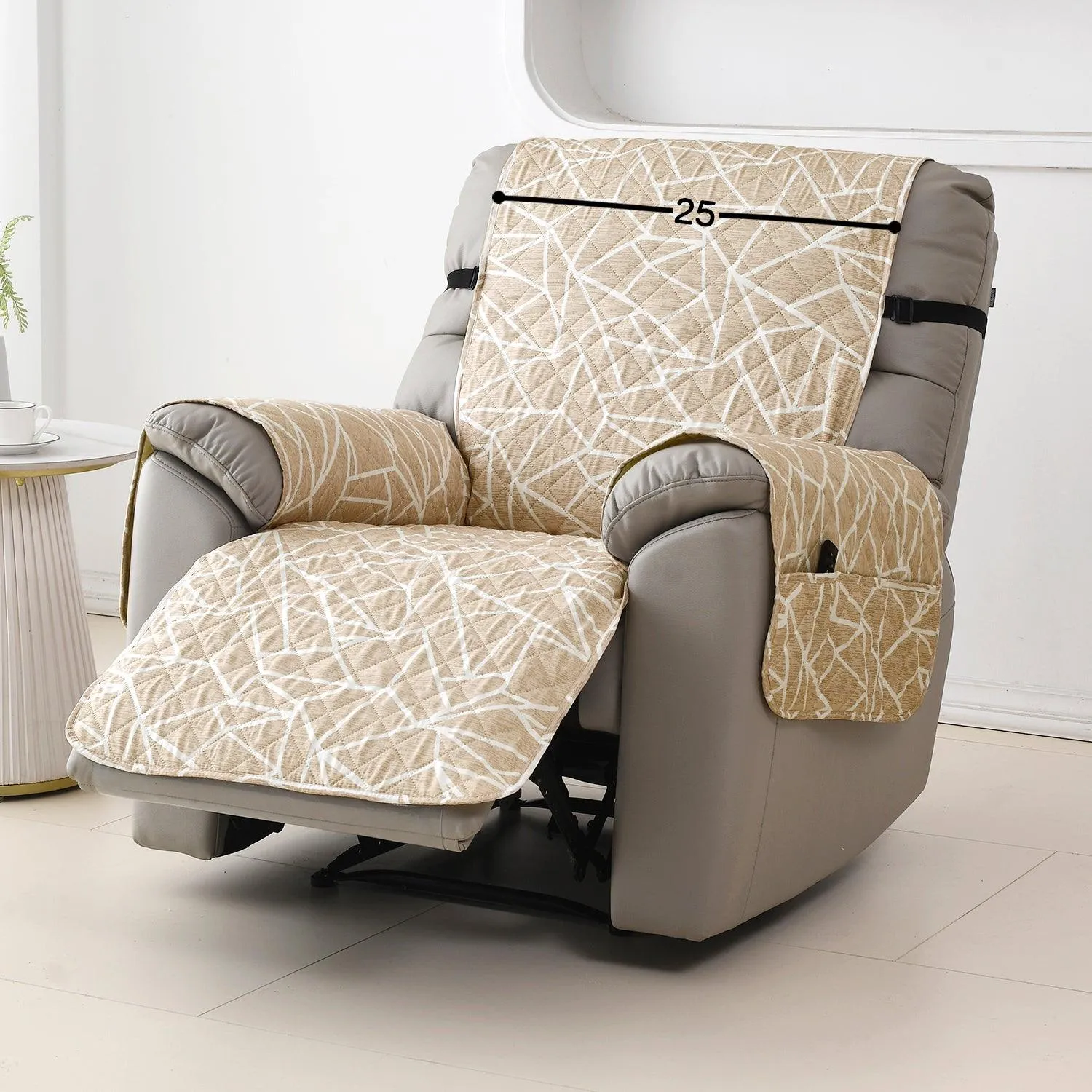 Quilted Recliner Water Repellent & Waterproof Cover for Small / Large - Beige Abstract Geometry