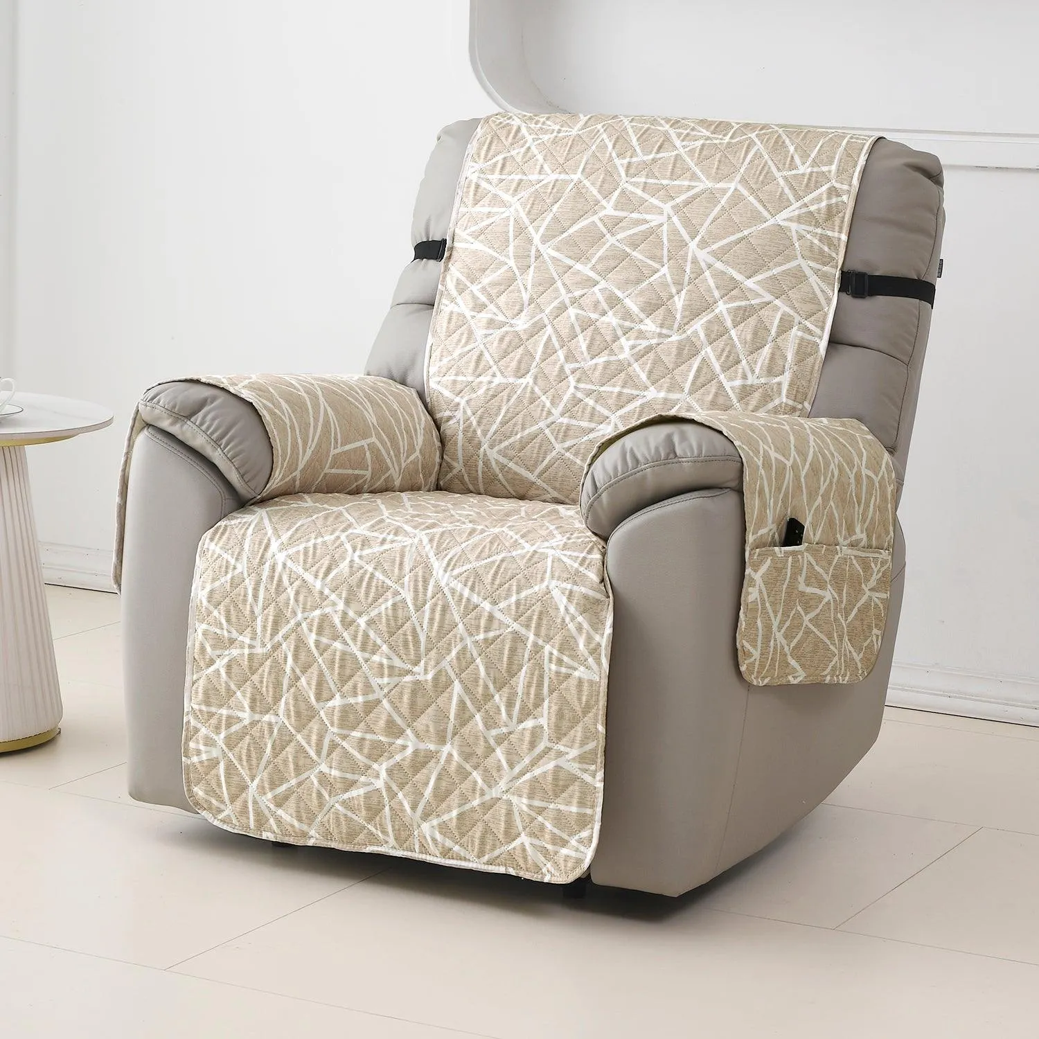 Quilted Recliner Water Repellent & Waterproof Cover for Small / Large - Beige Abstract Geometry