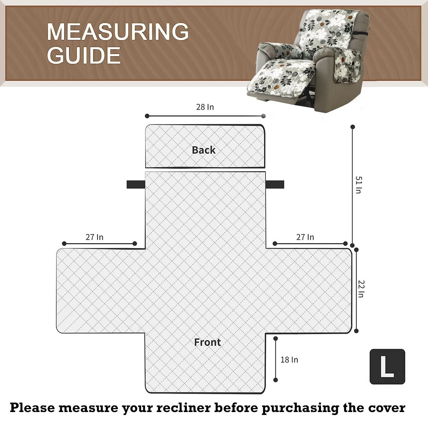 Quilted Recliner Water Repellent & Waterproof Cover for Small / Large - Beige Abstract Geometry