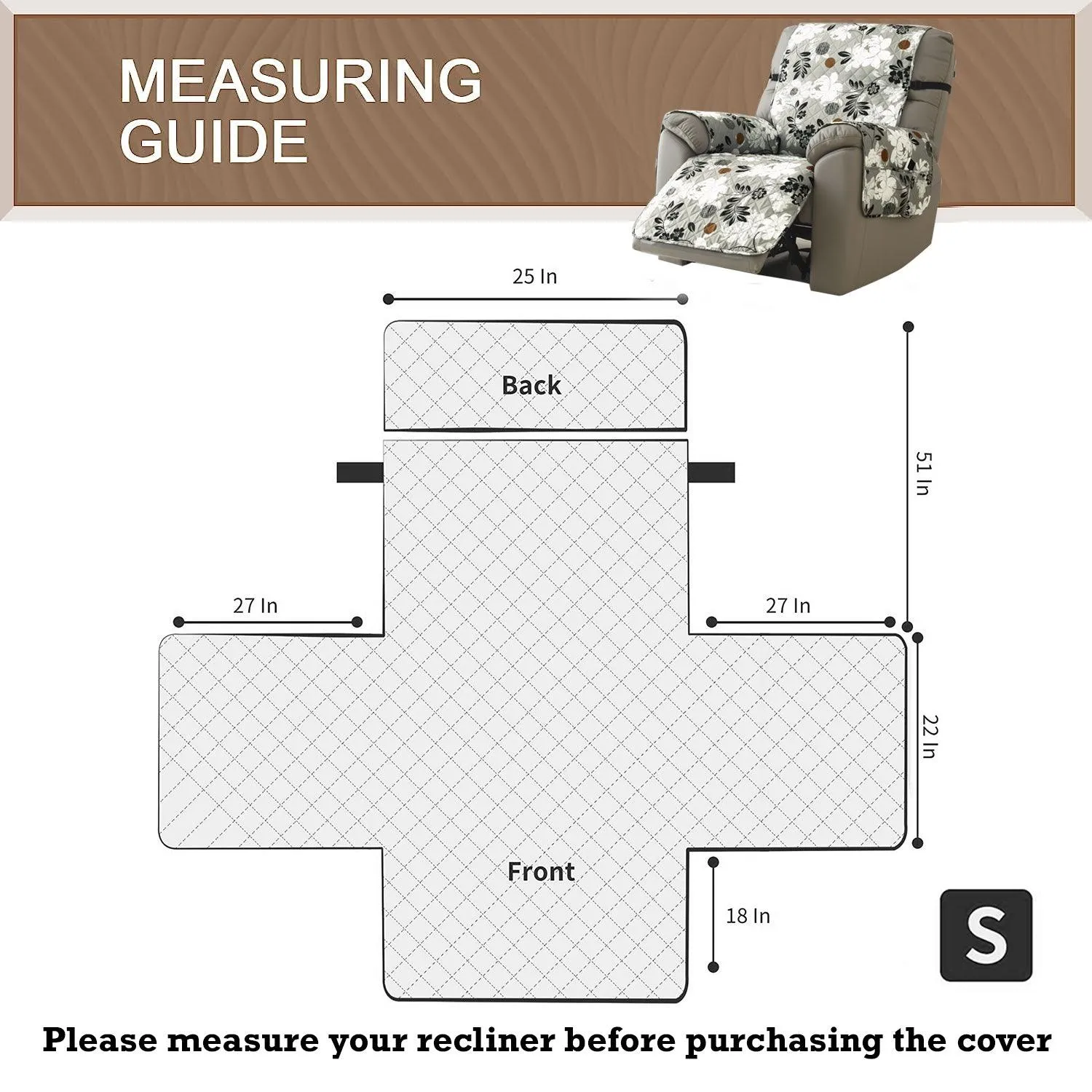 Quilted Recliner Water Repellent & Waterproof Cover for Small / Large - Beige Abstract Geometry