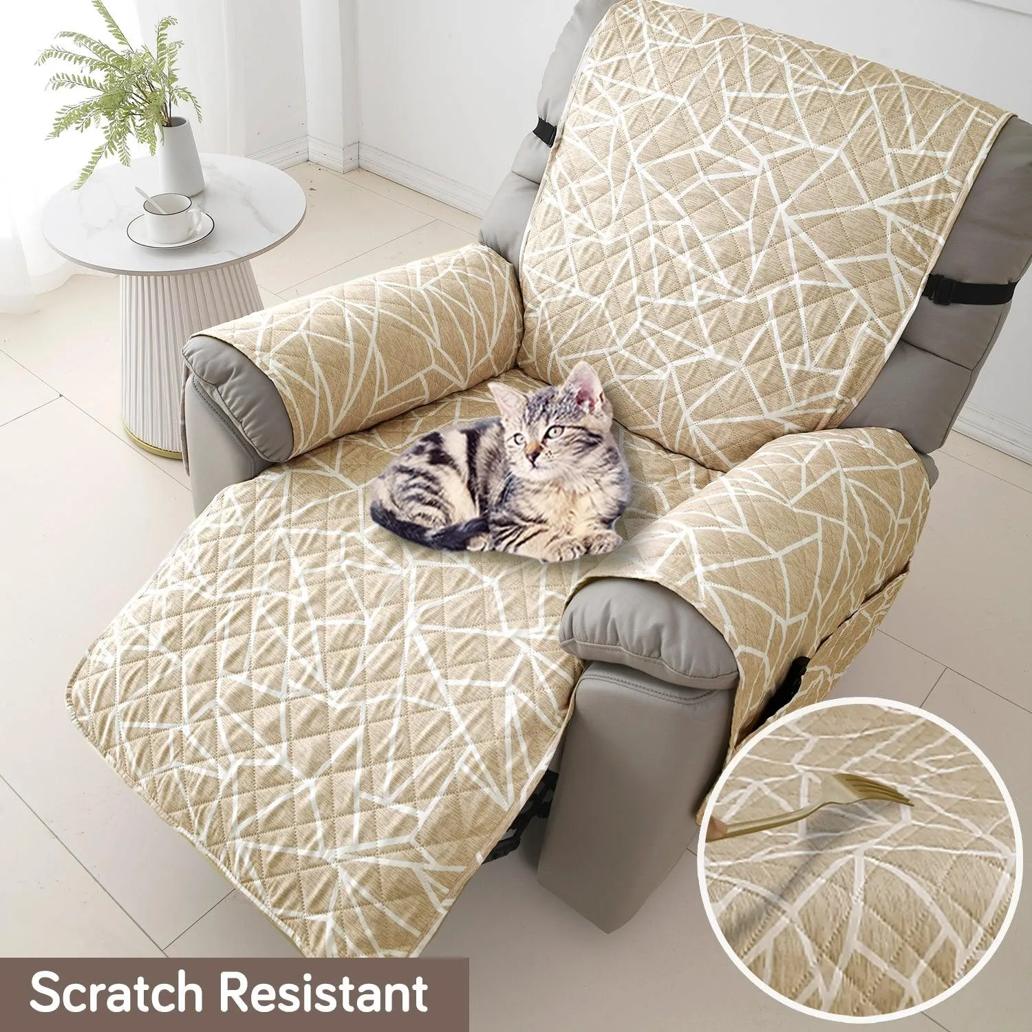 Quilted Recliner Water Repellent & Waterproof Cover for Small / Large - Beige Abstract Geometry