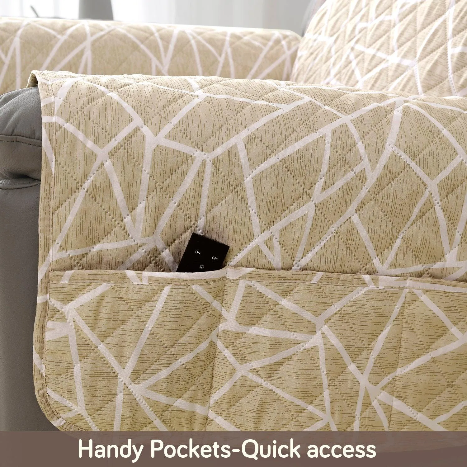 Quilted Recliner Water Repellent & Waterproof Cover for Small / Large - Beige Abstract Geometry