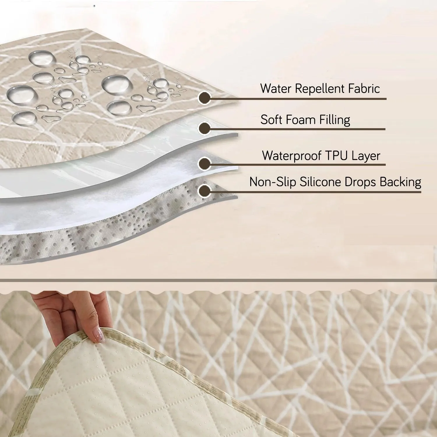 Quilted Recliner Water Repellent & Waterproof Cover for Small / Large - Beige Abstract Geometry