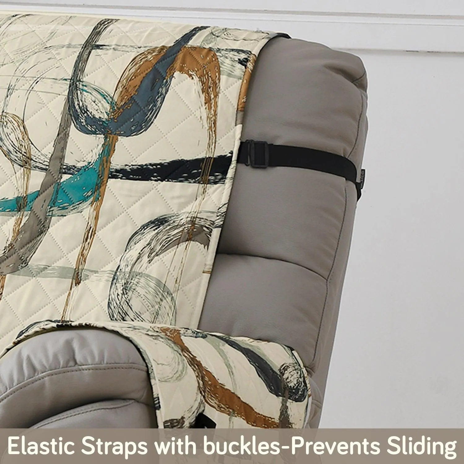 Quilted Recliner Water Repellent & Waterproof Cover for Small / Large - Parchement Beige Abstract Art