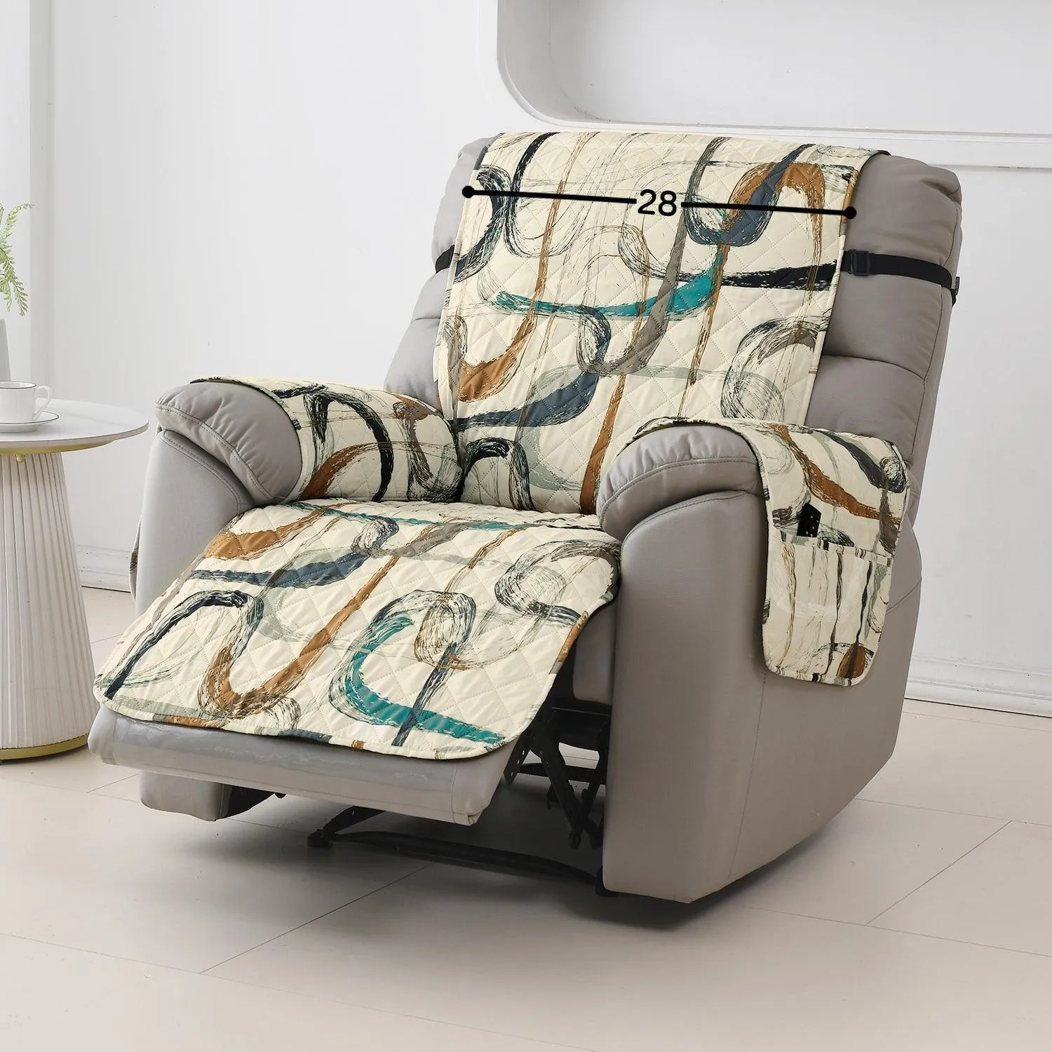 Quilted Recliner Water Repellent & Waterproof Cover for Small / Large - Parchement Beige Abstract Art