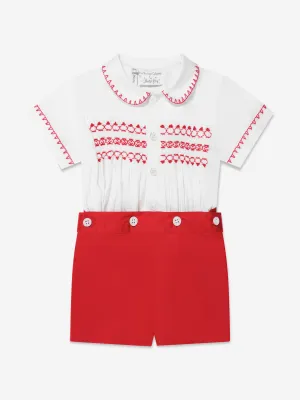 Rachel Riley Baby Boys Smocked Set in Red