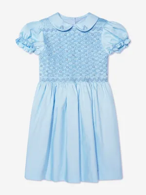 Rachel Riley Girls Rose Smocked Dress in Blue