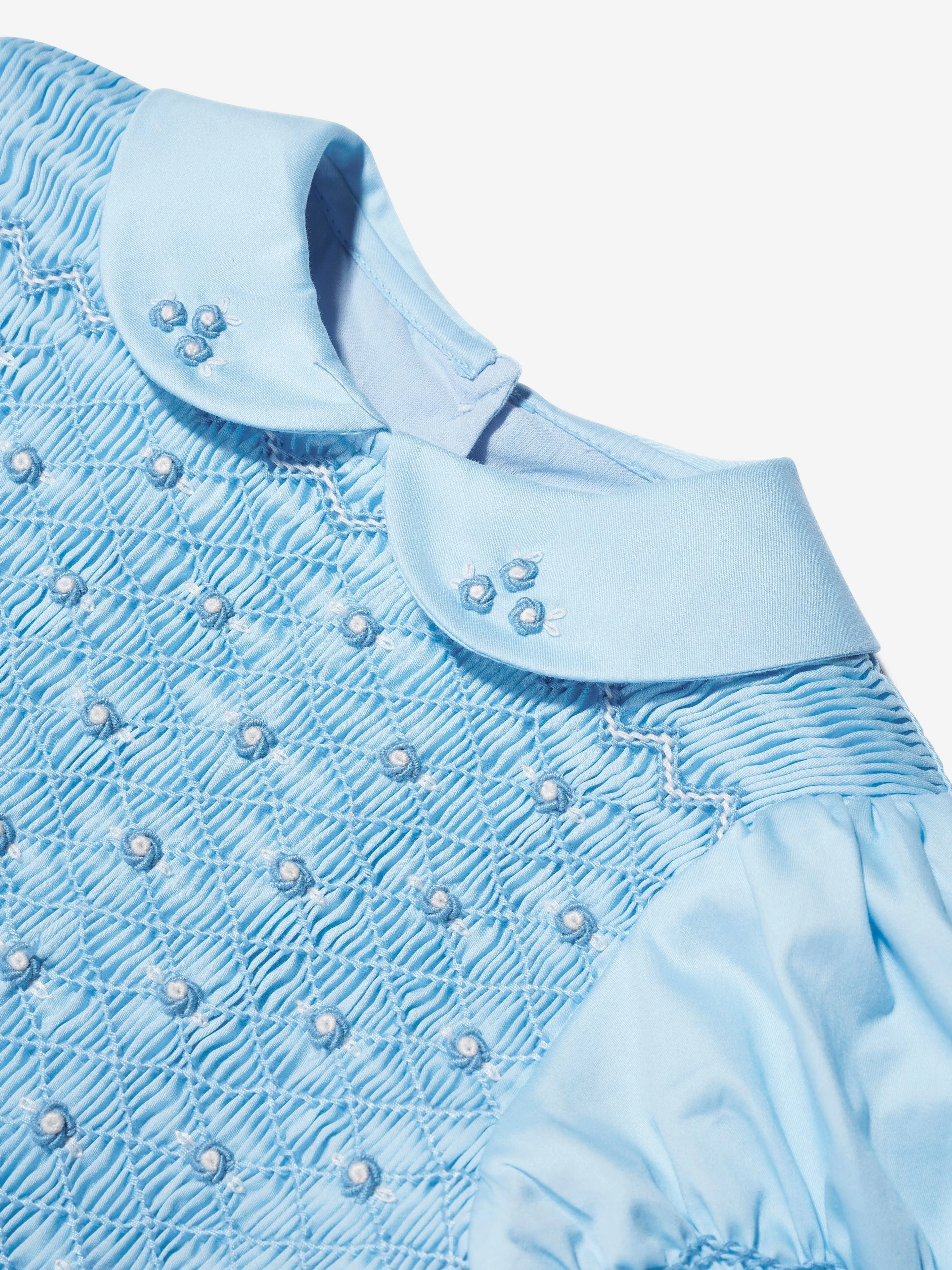 Rachel Riley Girls Rose Smocked Dress in Blue