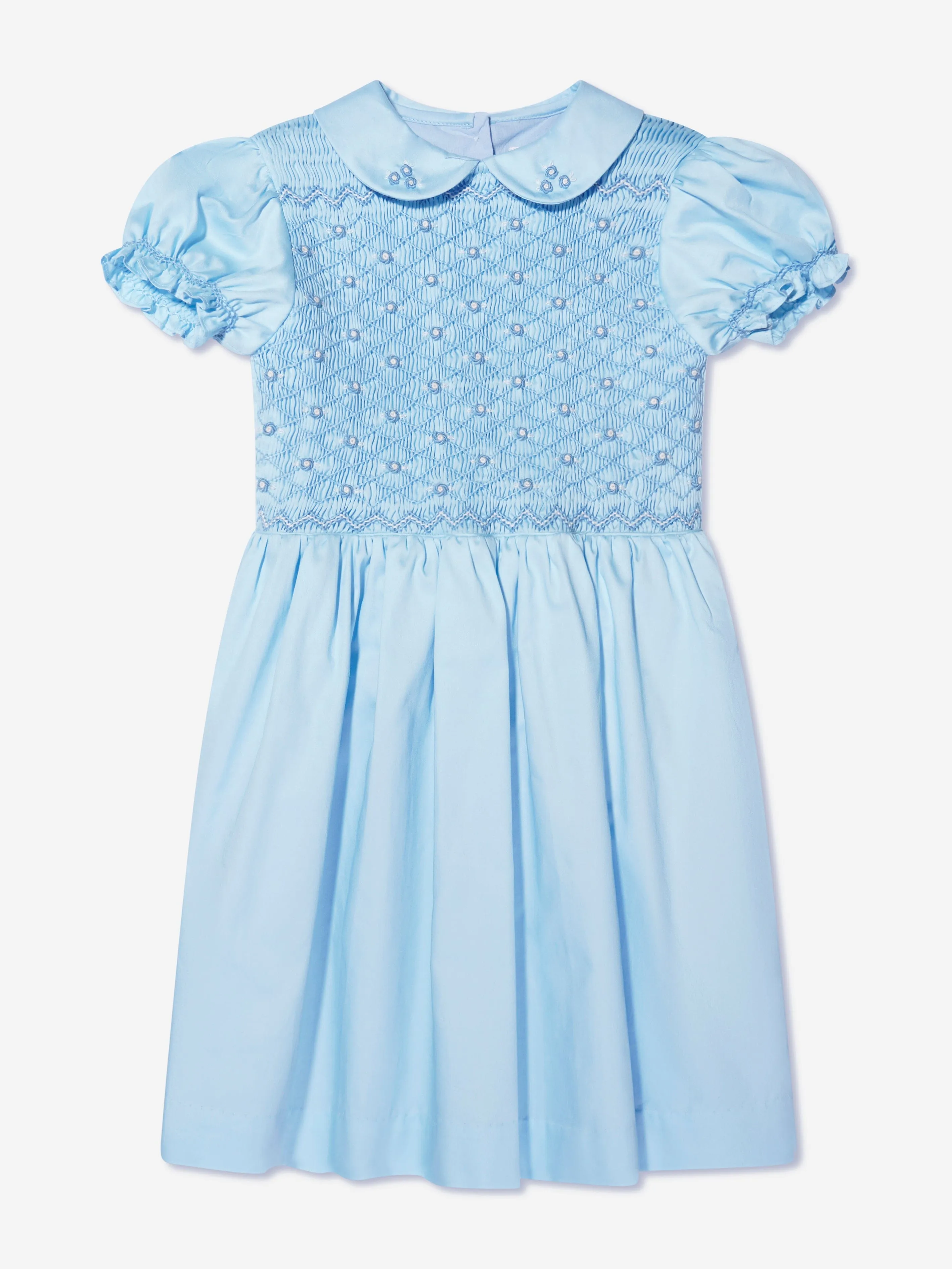 Rachel Riley Girls Rose Smocked Dress in Blue