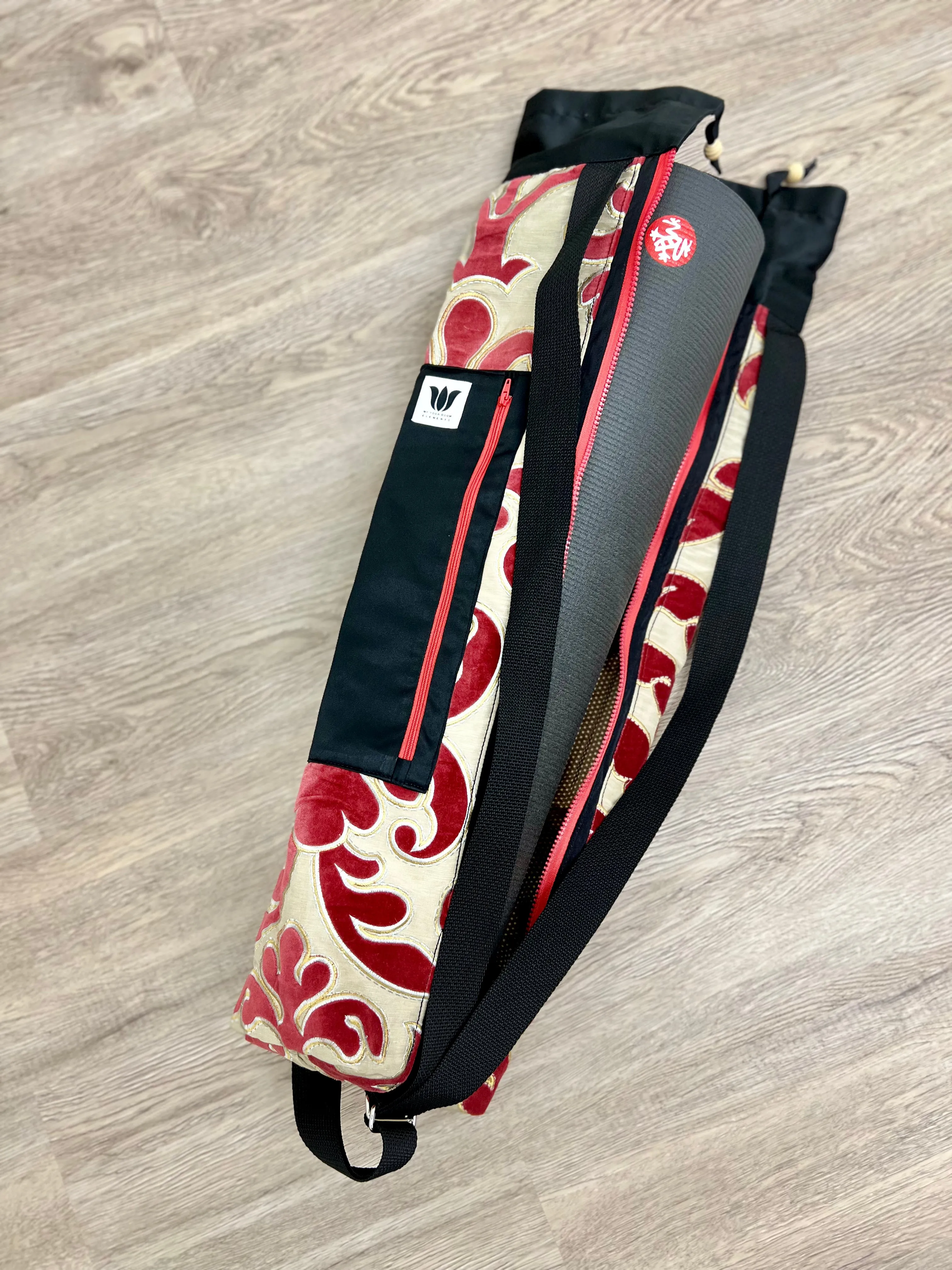 Red Gold Scroll | Red Zipper Yoga Mat Bag