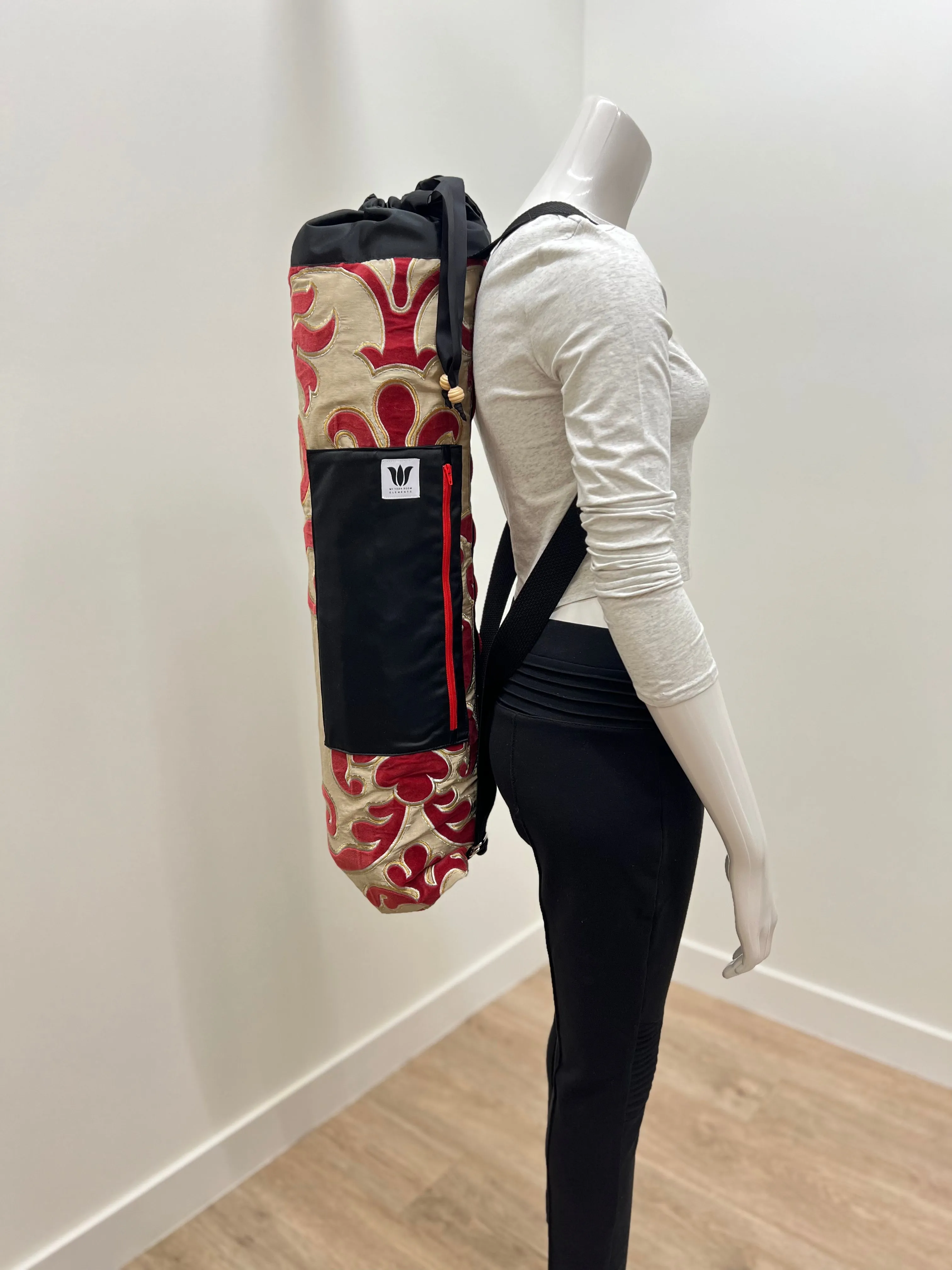 Red Gold Scroll | Red Zipper Yoga Mat Bag