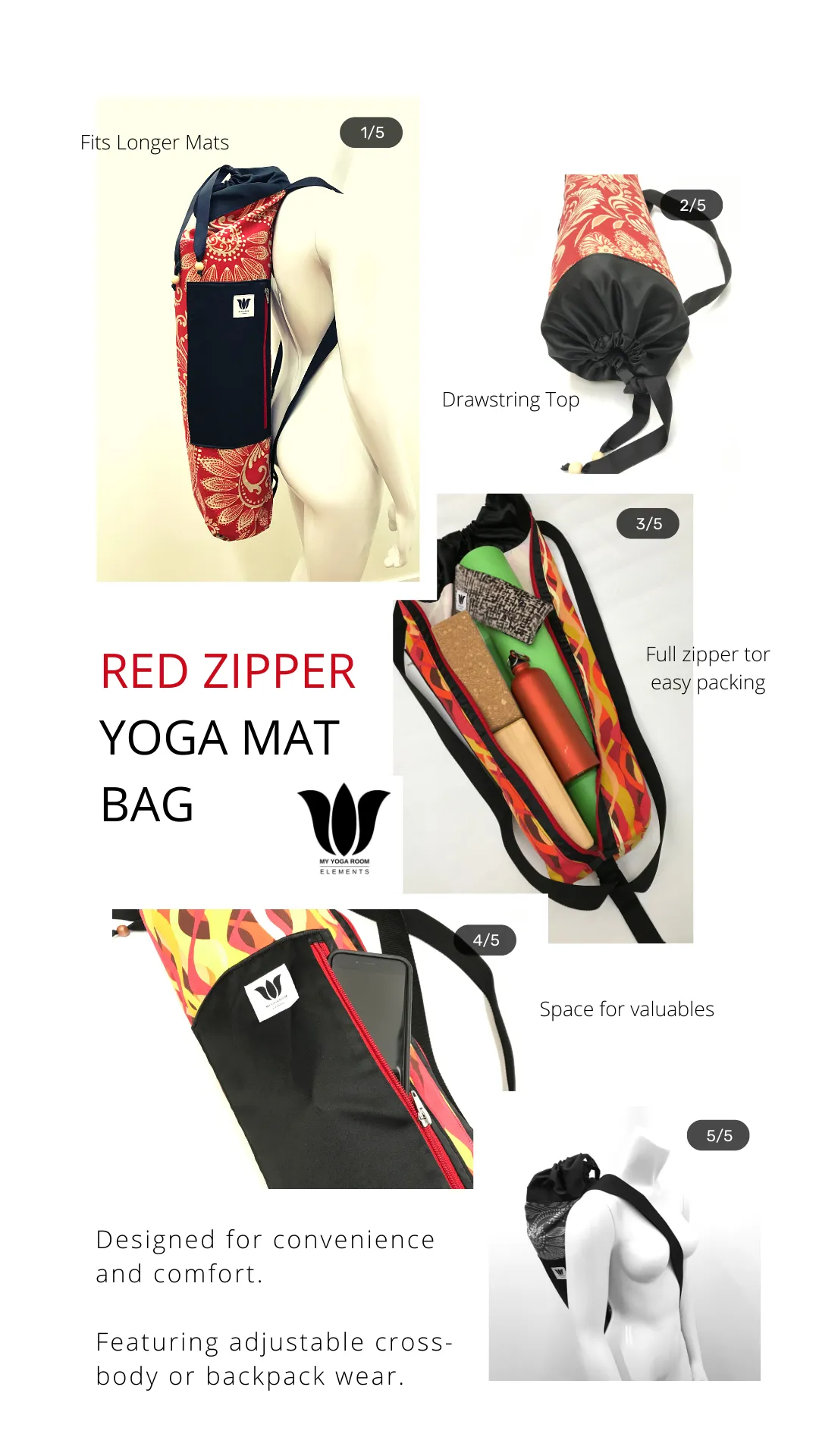 Red Gold Scroll | Red Zipper Yoga Mat Bag