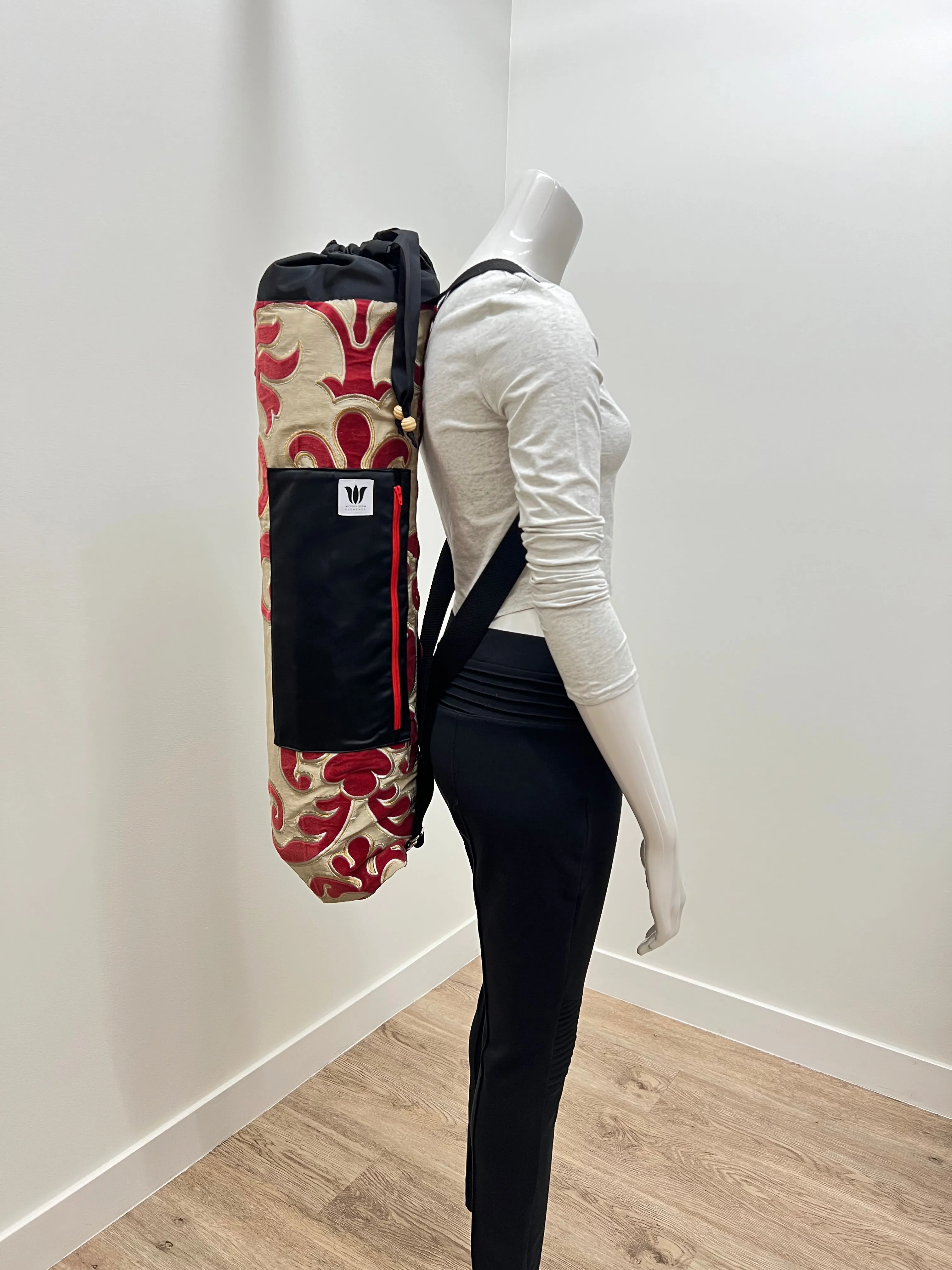 Red Gold Scroll | Red Zipper Yoga Mat Bag