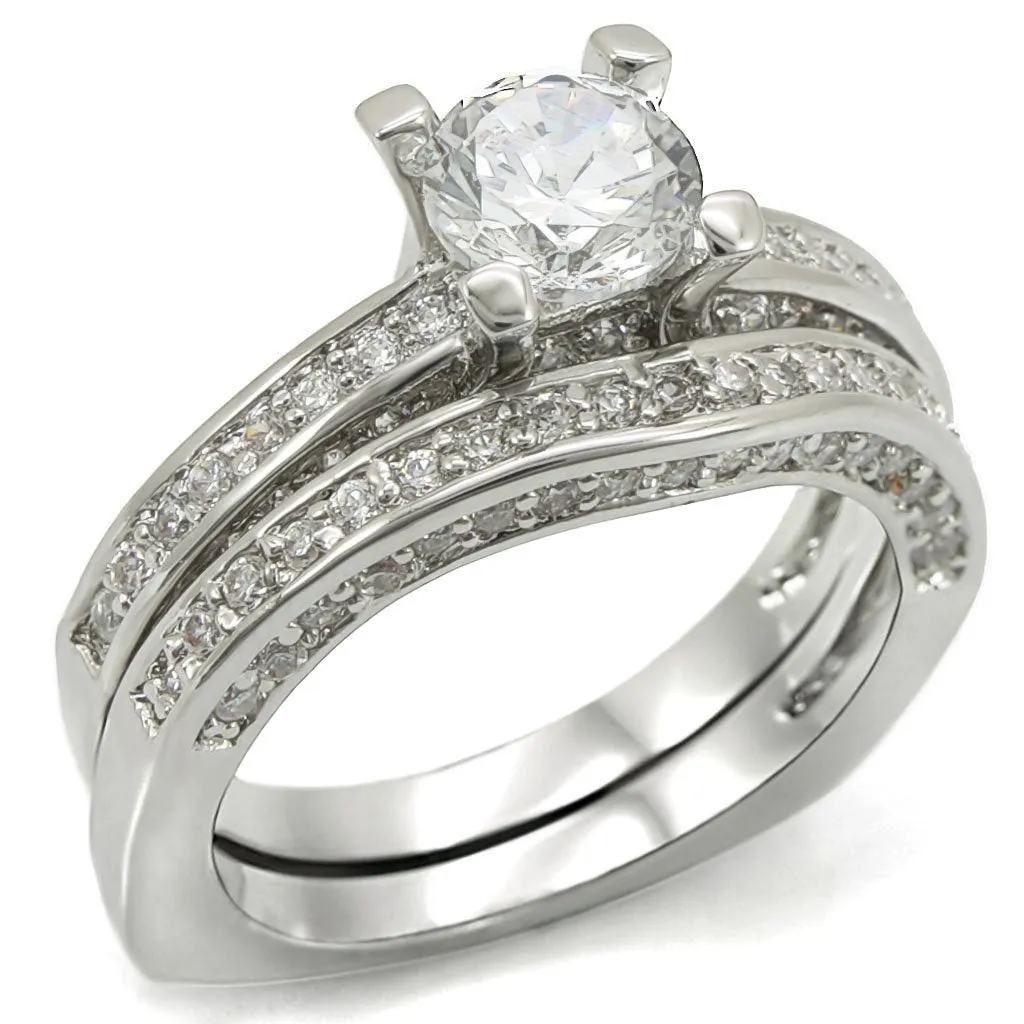 Rhodium Brass Ring with AAA Grade CZ in Clear for Women Style 1W004