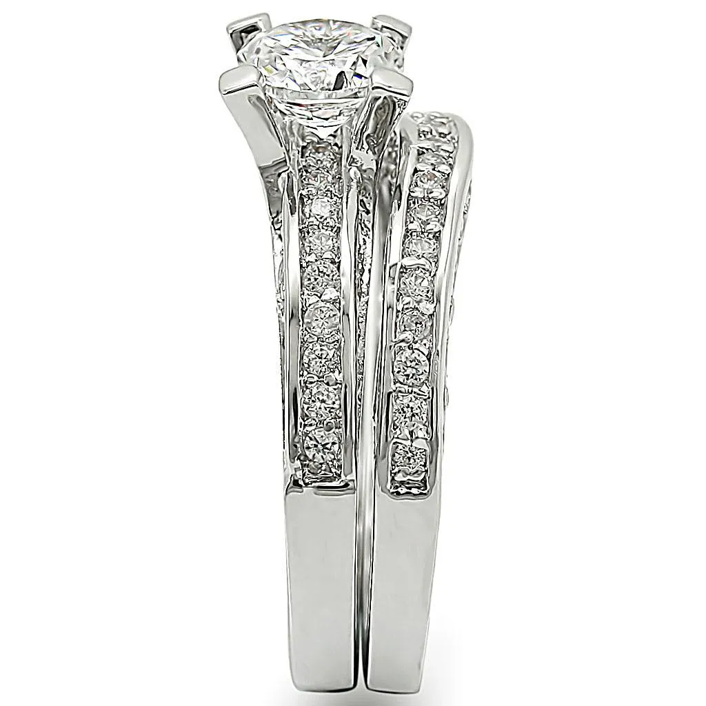 Rhodium Brass Ring with AAA Grade CZ in Clear for Women Style 1W004