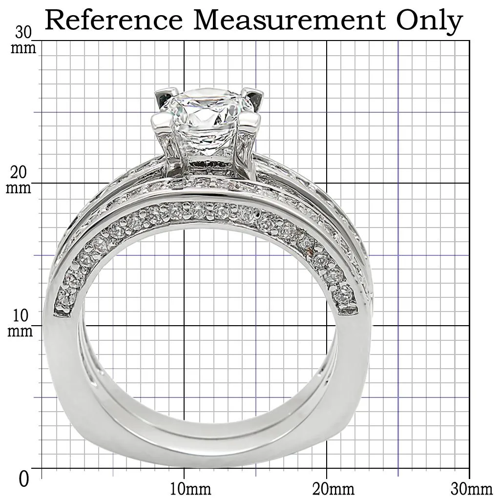 Rhodium Brass Ring with AAA Grade CZ in Clear for Women Style 1W004