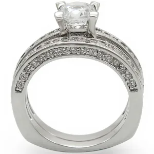 Rhodium Brass Ring with AAA Grade CZ in Clear for Women Style 1W004