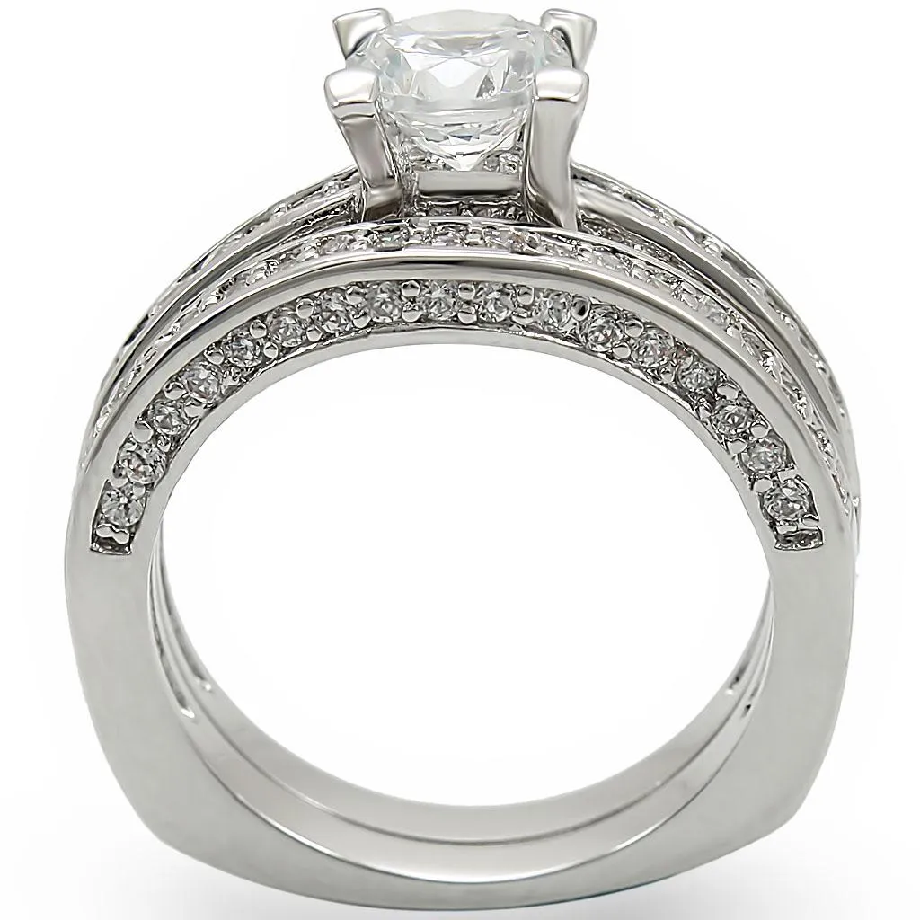 Rhodium Brass Ring with AAA Grade CZ in Clear for Women Style 1W004