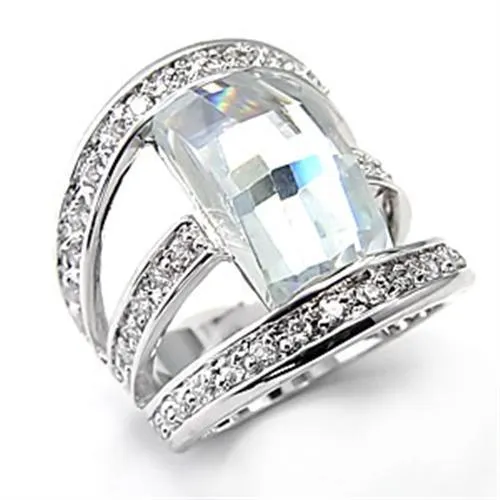 Rhodium Brass Ring with AAA Grade CZ in Clear for Women Style 7X053