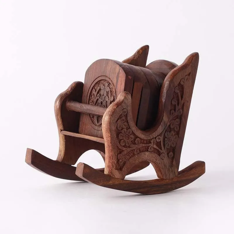 Rocking Chair Carved Coaster - Set Of Six