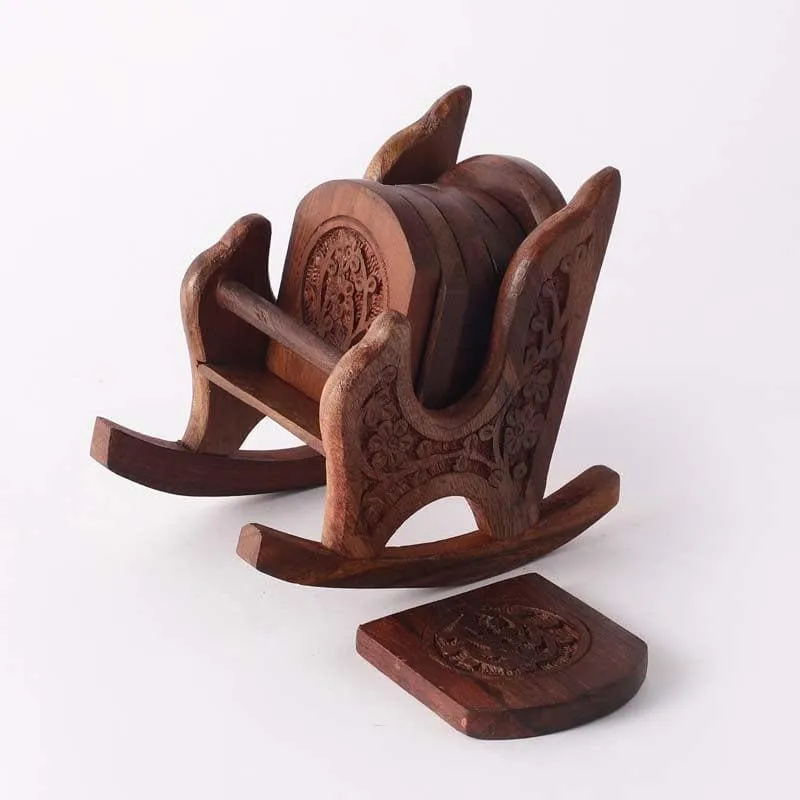Rocking Chair Carved Coaster - Set Of Six