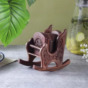 Rocking Chair Carved Coaster - Set Of Six