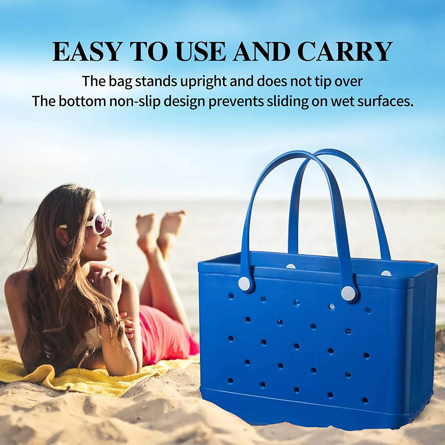 Rubber Beach Bag Waterproof EVA Portable Handbag Travel Bags with Holes Tote Bag for Beach Outdoor Boat Pool Work Sports（OverSized）