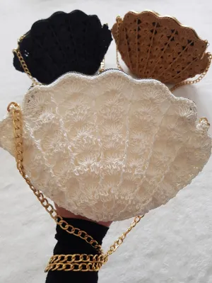 Shell Evening Wedding Party Clutch Bag Purse (WHITE)