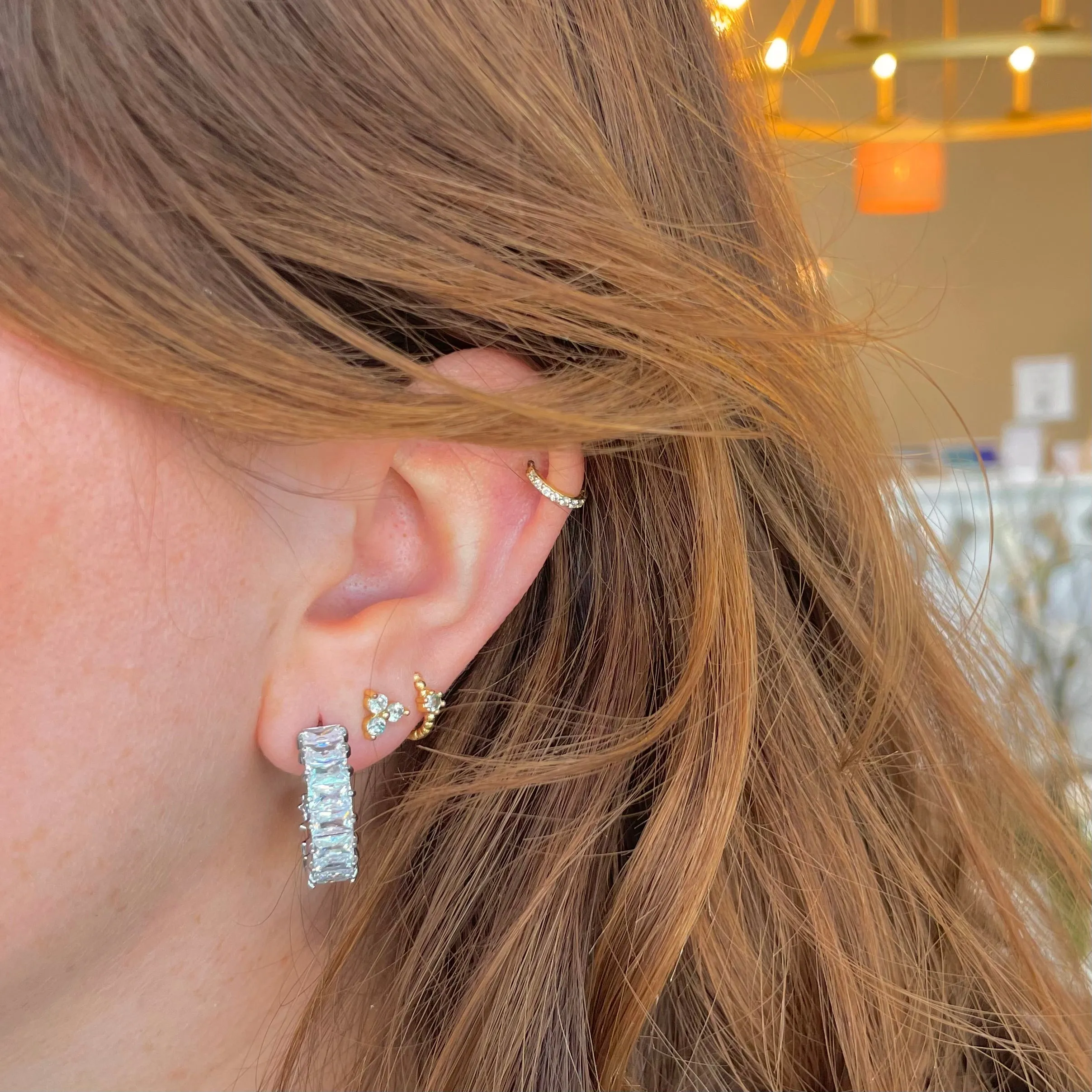Silver Crystal Shimmer Hoops- Waterproof