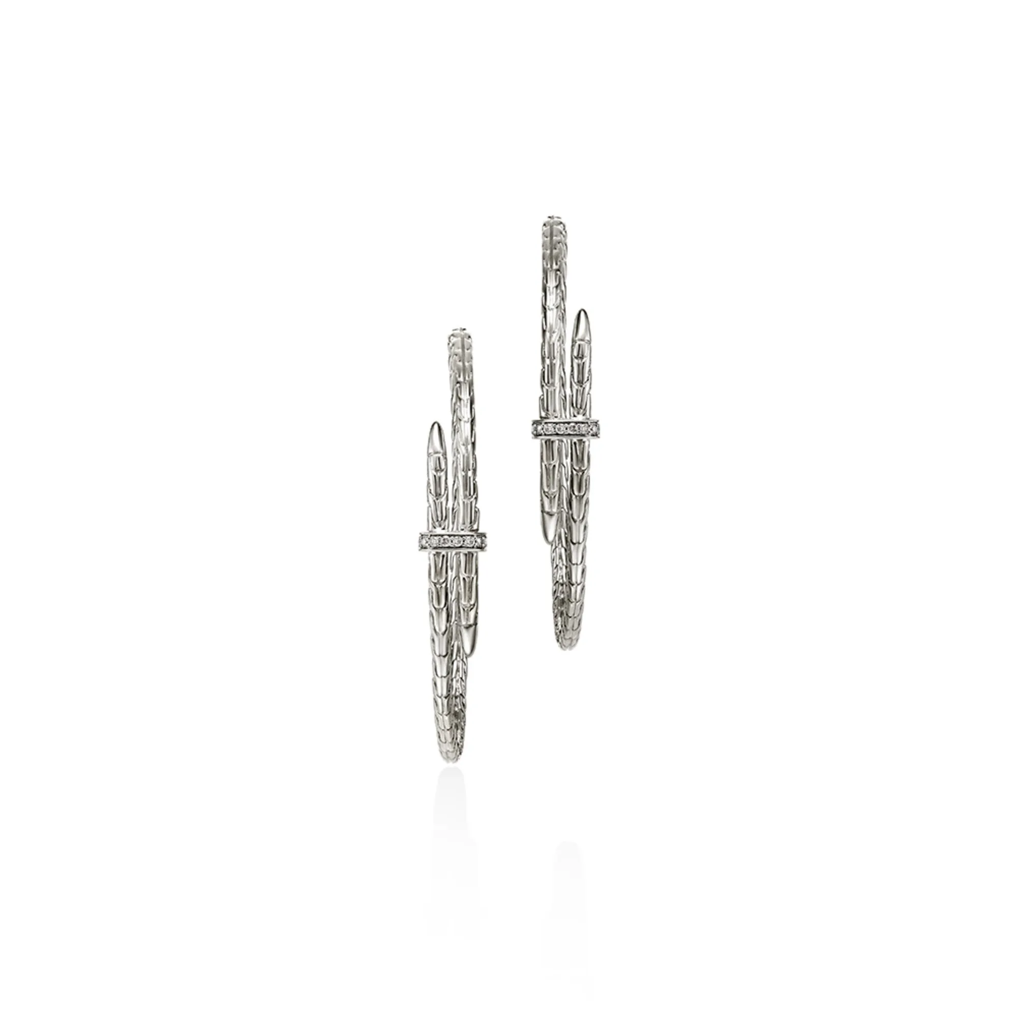 Spear Hoop Earring, Silver, Diamonds, 50MM|EBP9012482DI