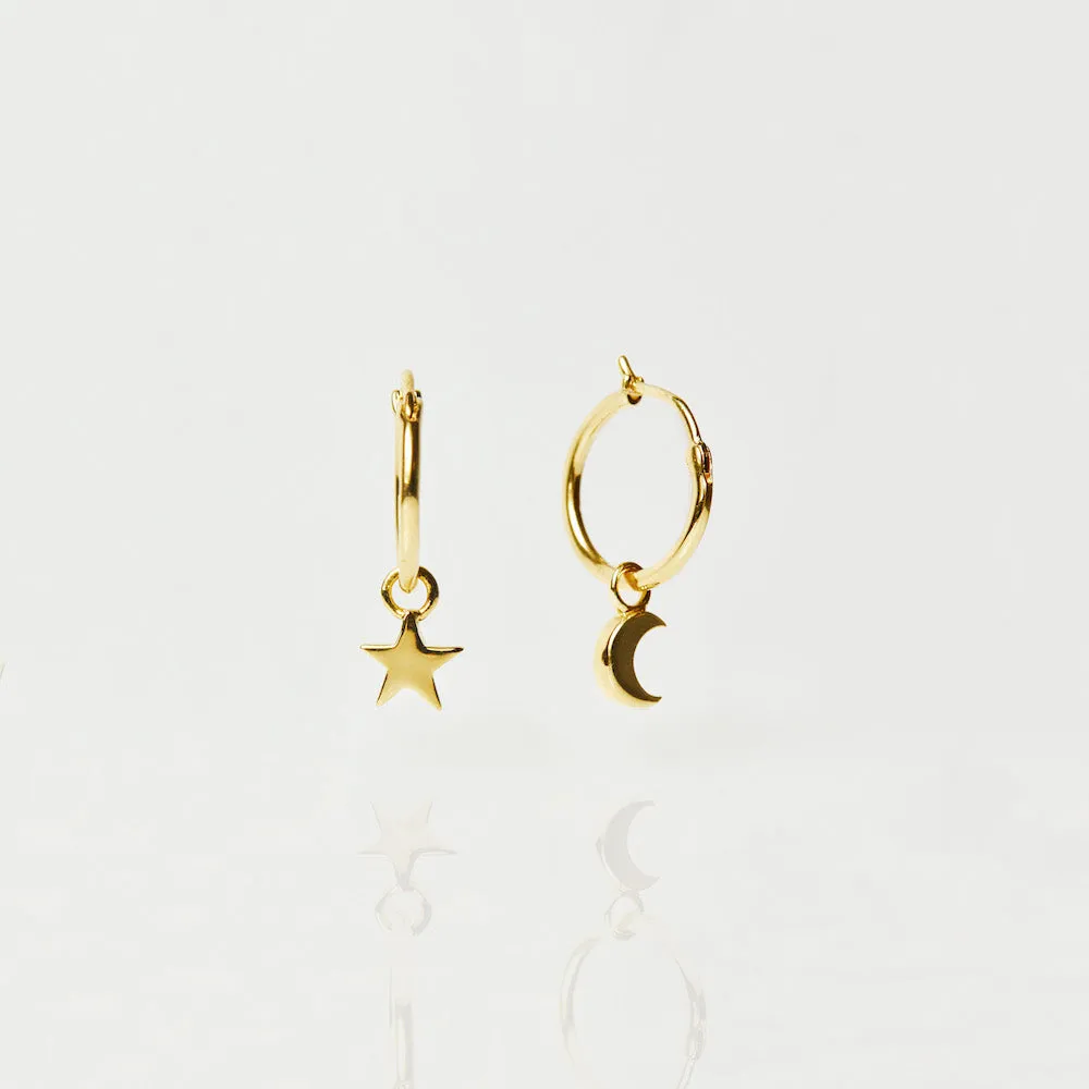 Star & Moon Charm Hoop Earrings In Gold Vermeil