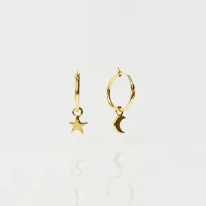 Star & Moon Charm Hoop Earrings In Gold Vermeil