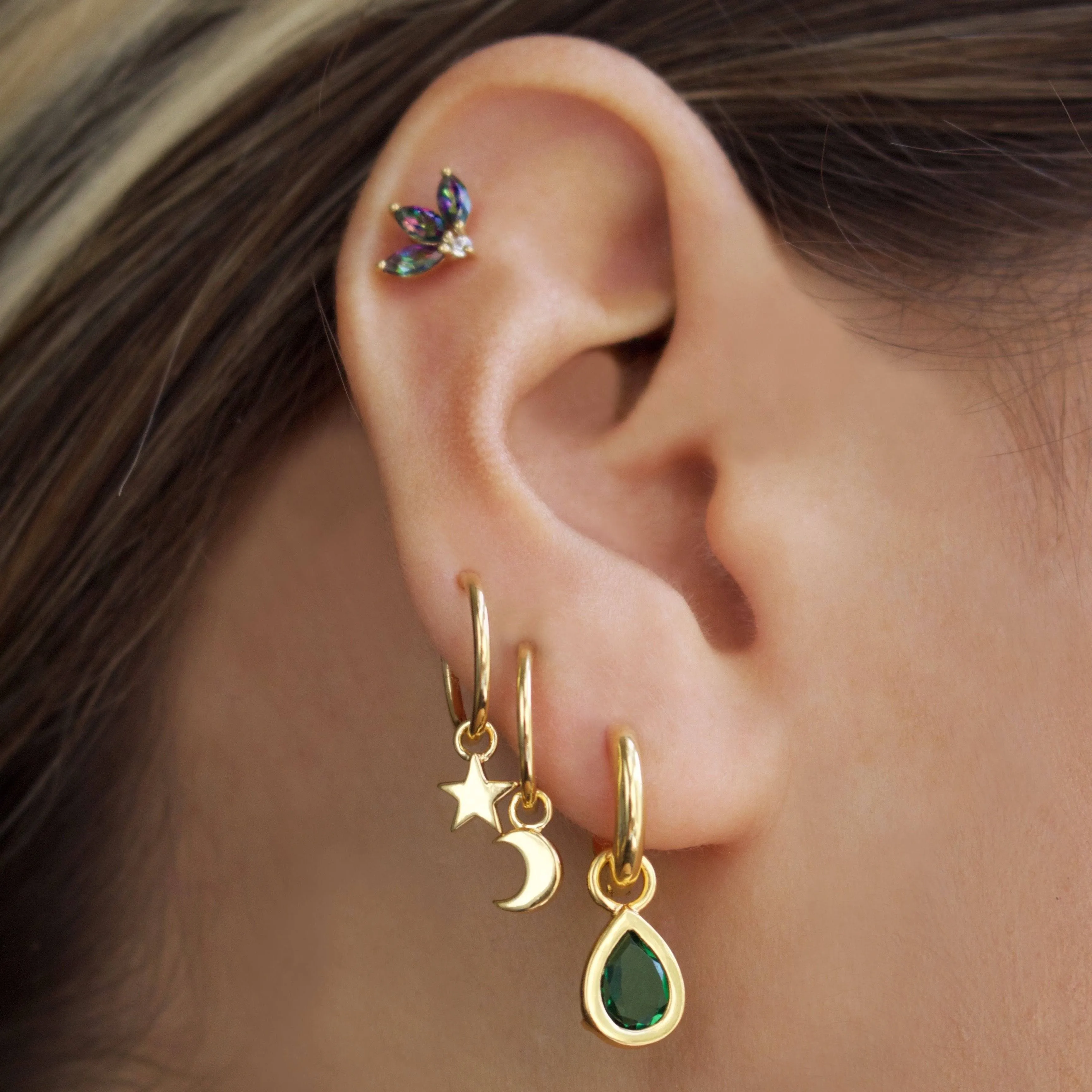 Star & Moon Charm Hoop Earrings In Gold Vermeil