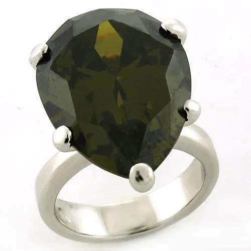 Sterling Silver Ring AAA GRD CZ Olivine LOAS821 for Women Style Rhodium