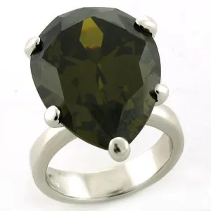 Sterling Silver Ring AAA GRD CZ Olivine LOAS821 for Women Style Rhodium