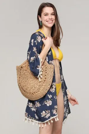 Tan Hannah Straw Round Handbag