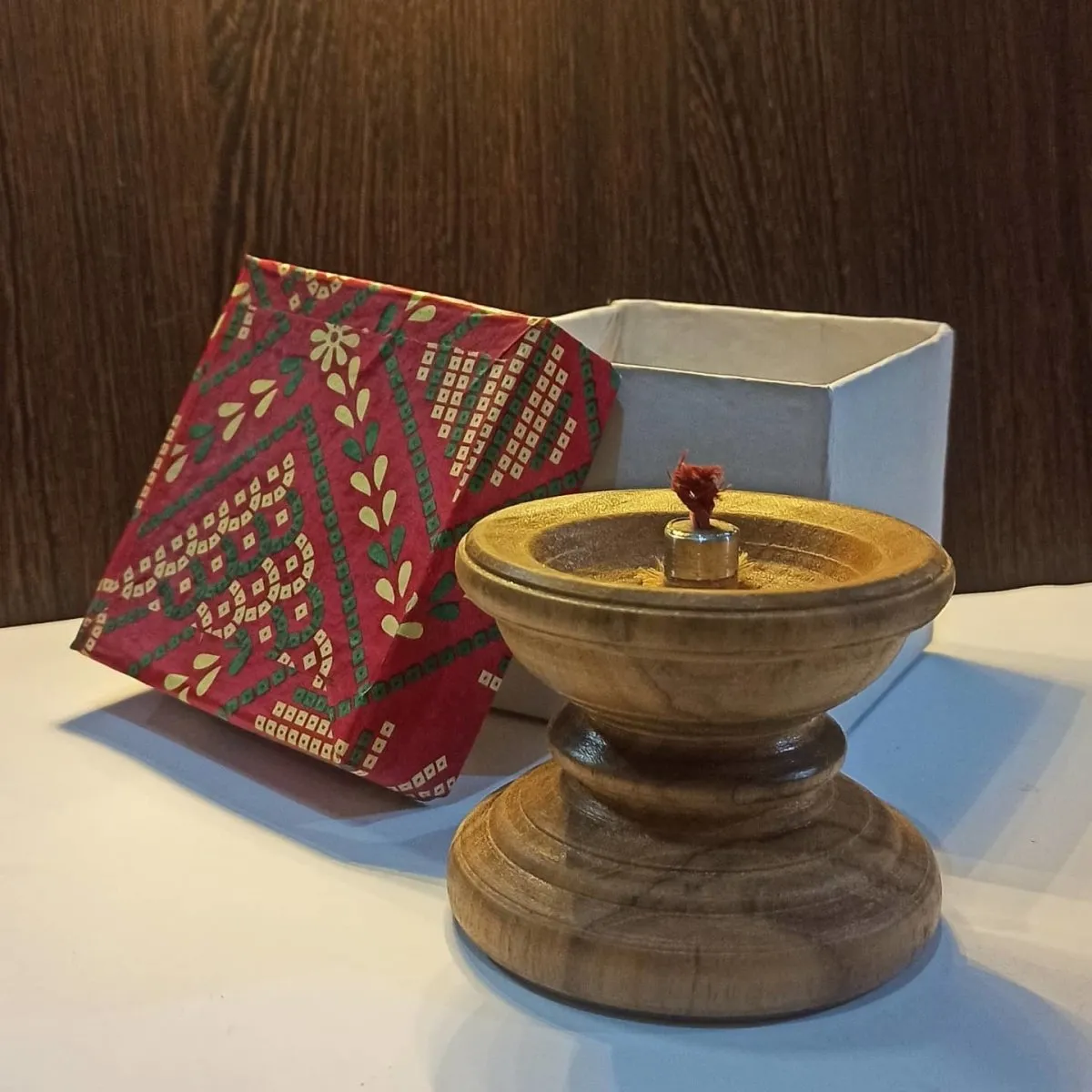 Teak Diya | Wood carved diya