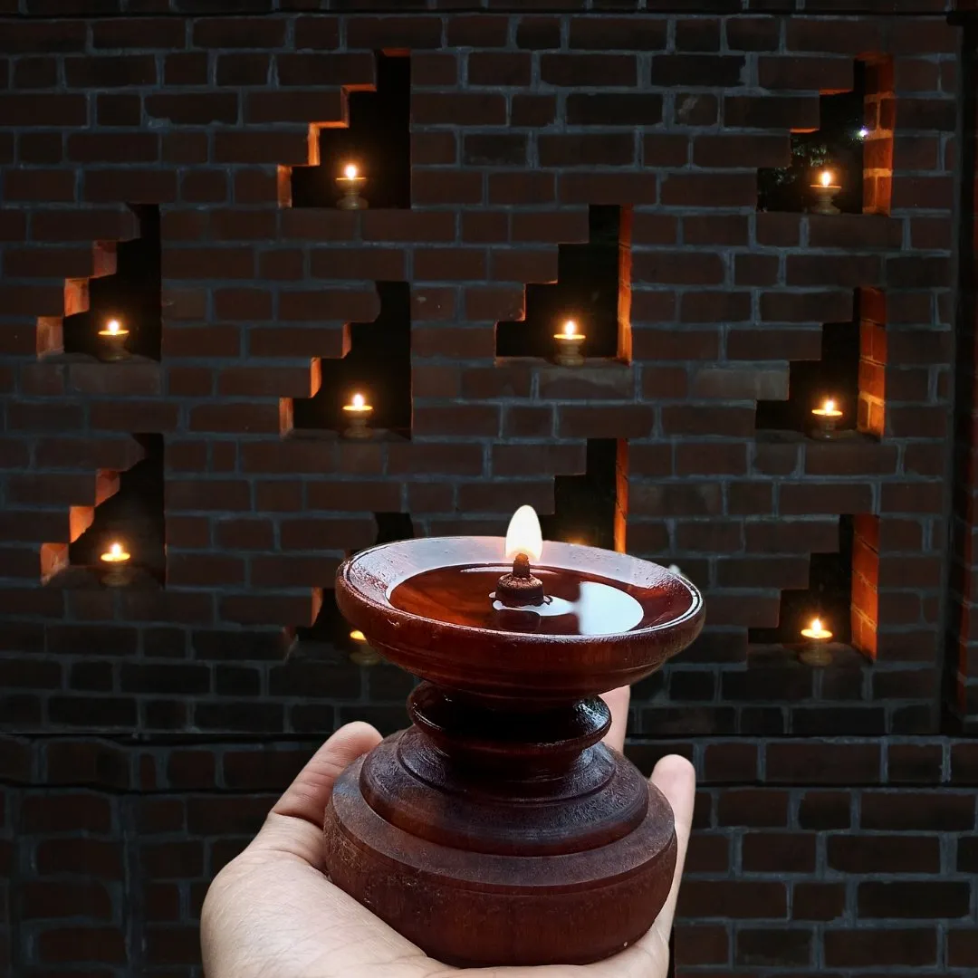 Teak Diya | Wood carved diya