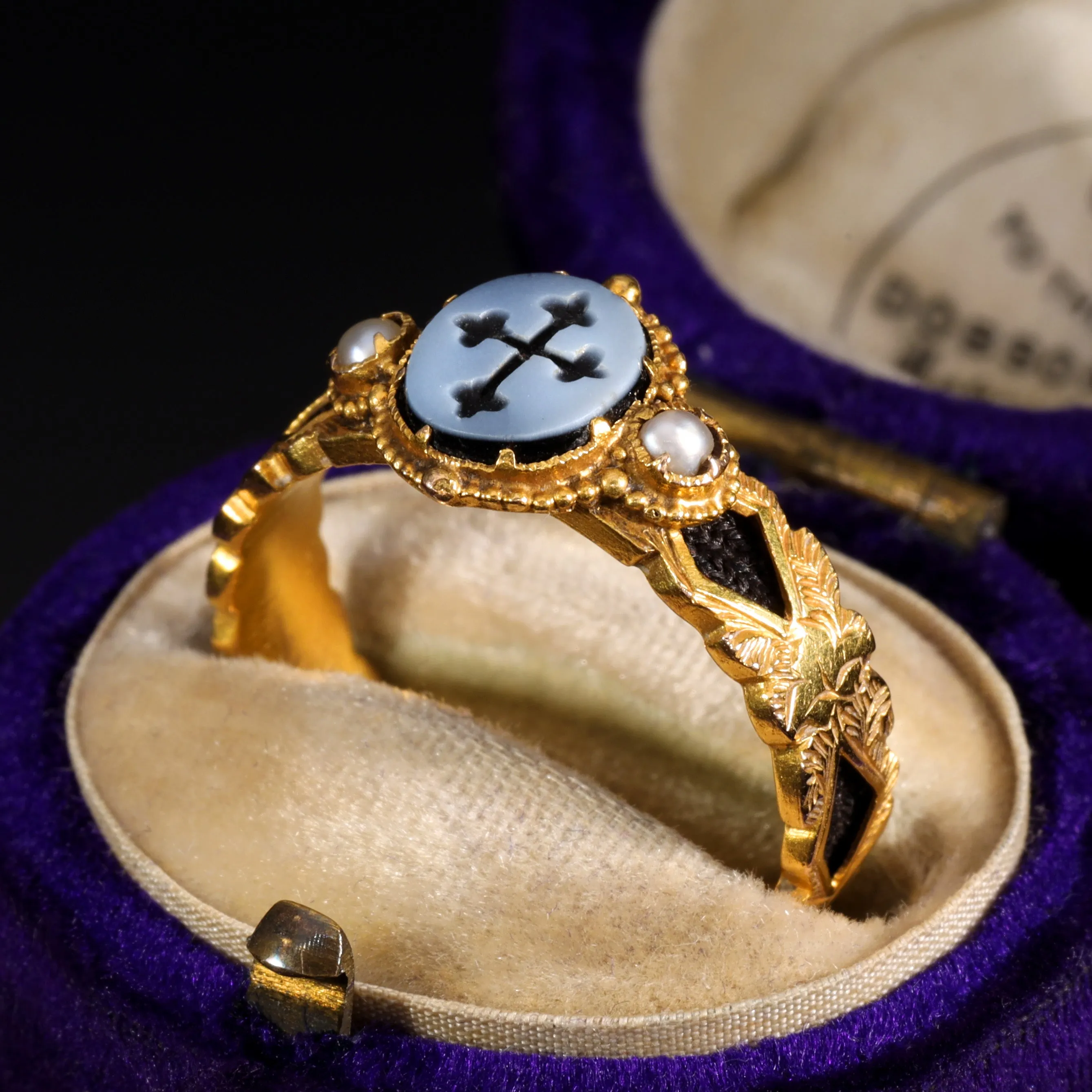 The Victorian Cross and Pearl Ornate Mourning Ring